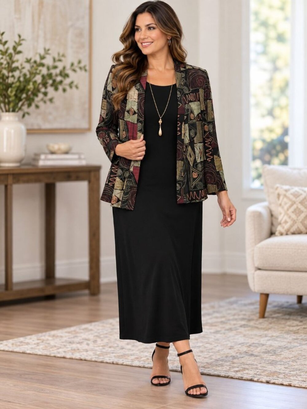 Dressbarn Woman Dress Jacket Work Office Formal Necklace Black Multi Size 14W